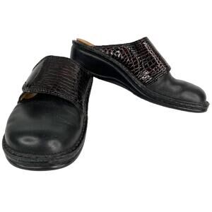 Finn Comfort Clogs Classic Black Leather Burgundy Snakeskin 38 7.5